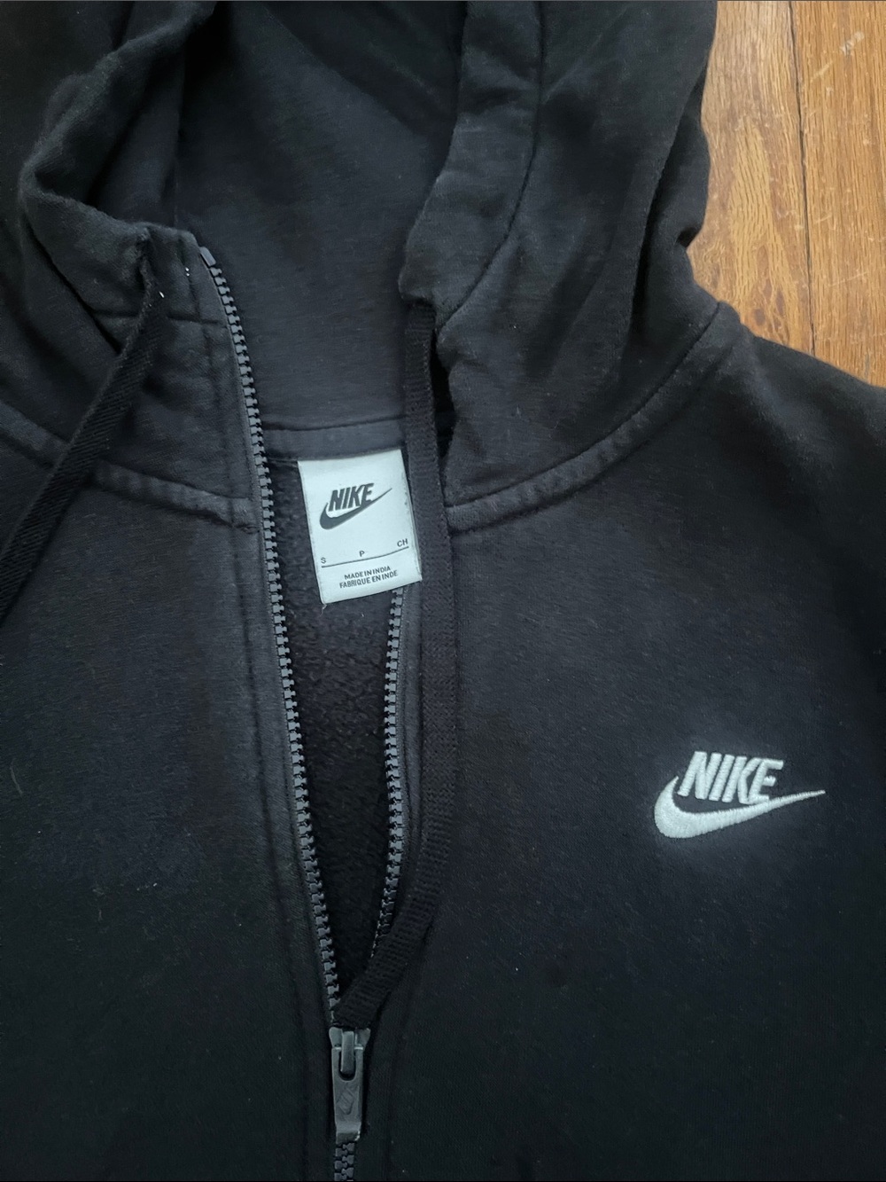 Nike Black Zip Hoodie with White Swoosh - Picture 2 of 2